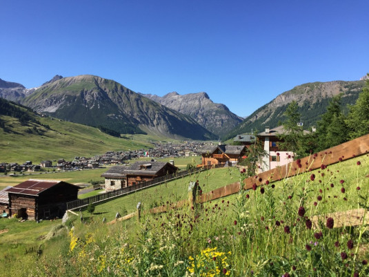 Blick vom Weg zum Larix Park auf Livigno