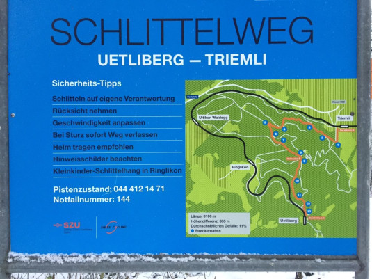 Über 3km Schlittelpiste gibt's am Uetliberg