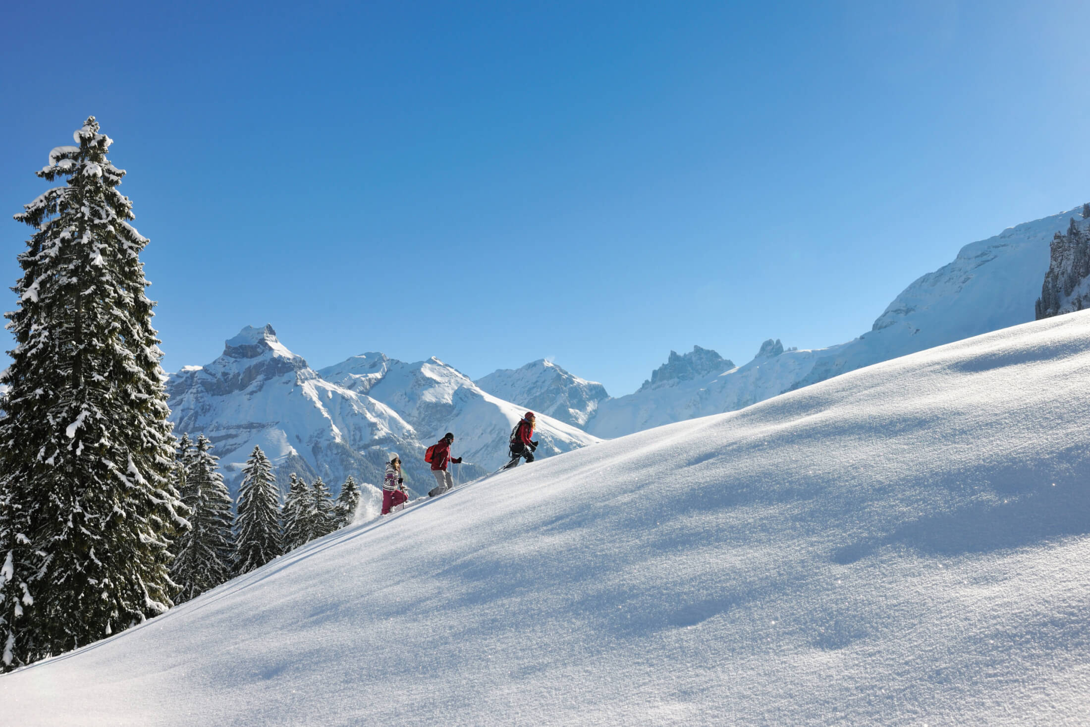 Auf der Gerschnialp ist das Schneeschuhwandern besonders schön. © Engelberg-Titlis